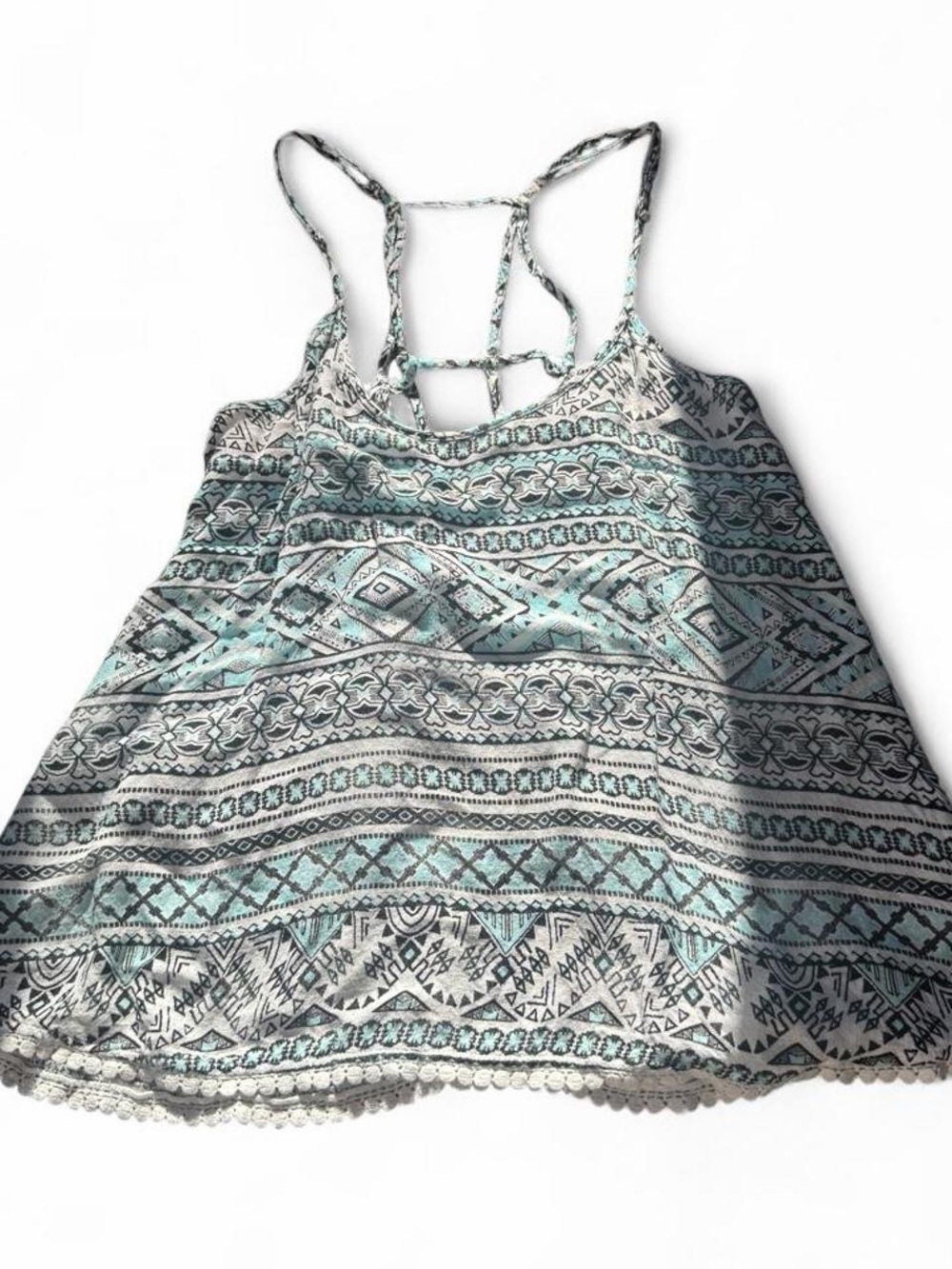 Old aeropostale white and teal geometric pattern tank top